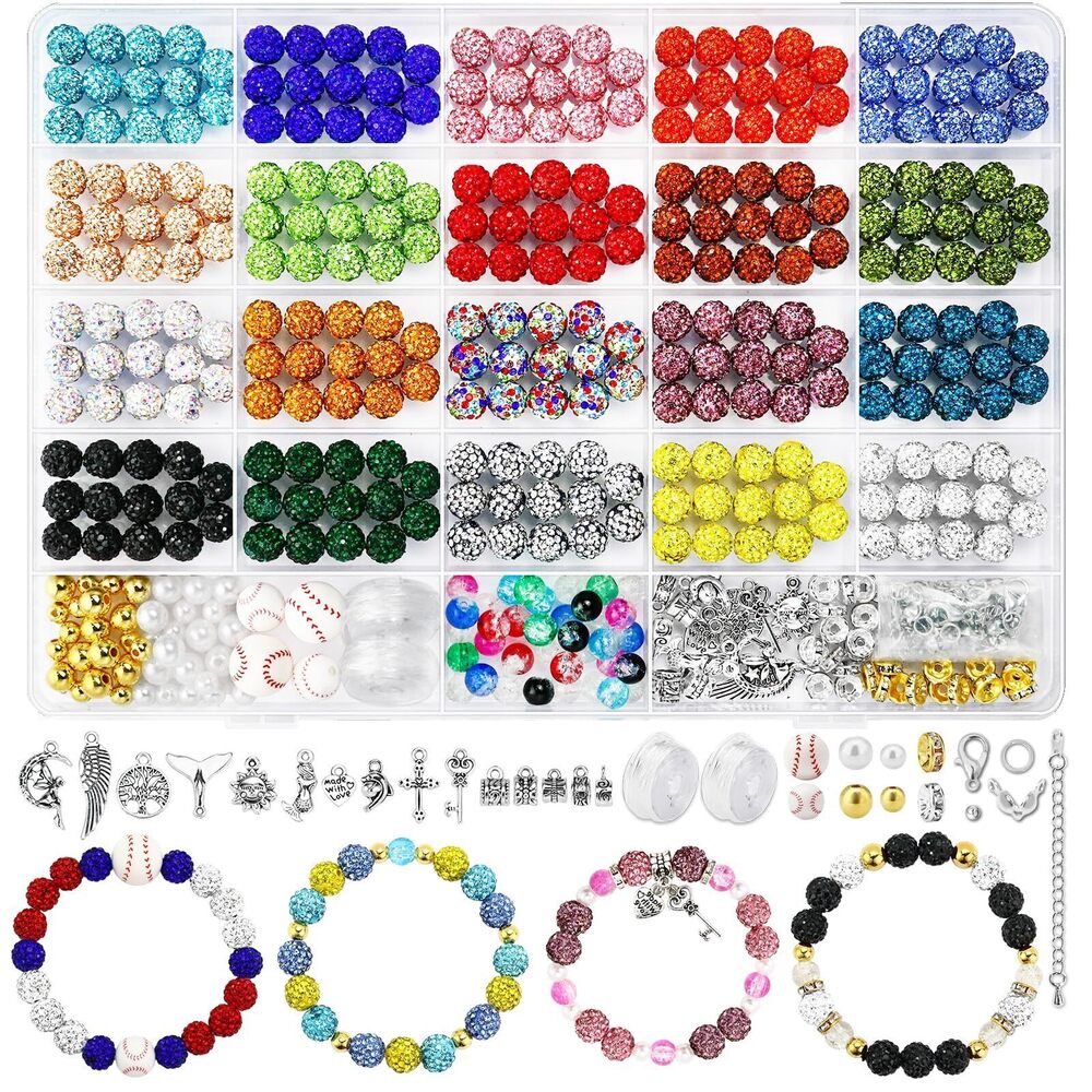 5874 480PCS 10mm Rhinestone Beads Kit for Jewelry Making Baseball Necklace